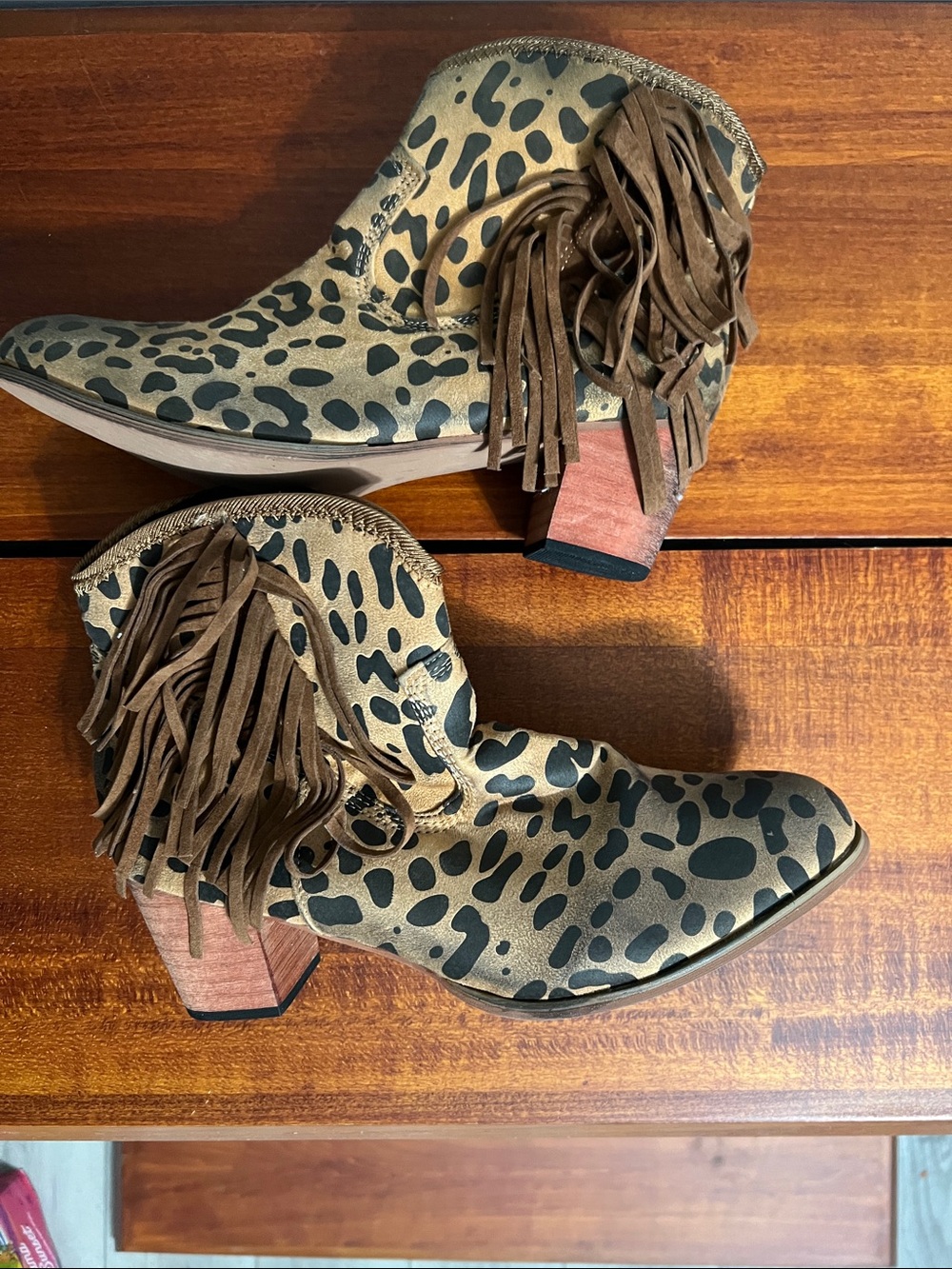 Leopard Print Fringe Booties Size 39
